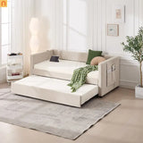 Chaise Lounge Velvet Beige Twin Trundle USB Port Side Pockets