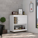 Camelia Light Oak White Bar Cart with Cabinet