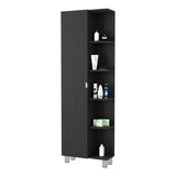 Linen Cabinet with Mirror - Open Shelves - Space Saving - Black