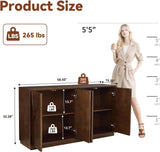 4 Door Accent Cabinet with Solid Wood Carved Doors, Adjustable Shelves