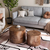 Round Solid Wood Nesting Tables Set of 2 Dark Brown