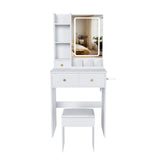 Modern White Vanity Desk with 3 LED Lighting Modes, 3 Drawers, Open Shelves, Hai