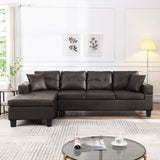 4-Seat Faux Leather Chaise Sofa with Chaise Dark Brown 96"