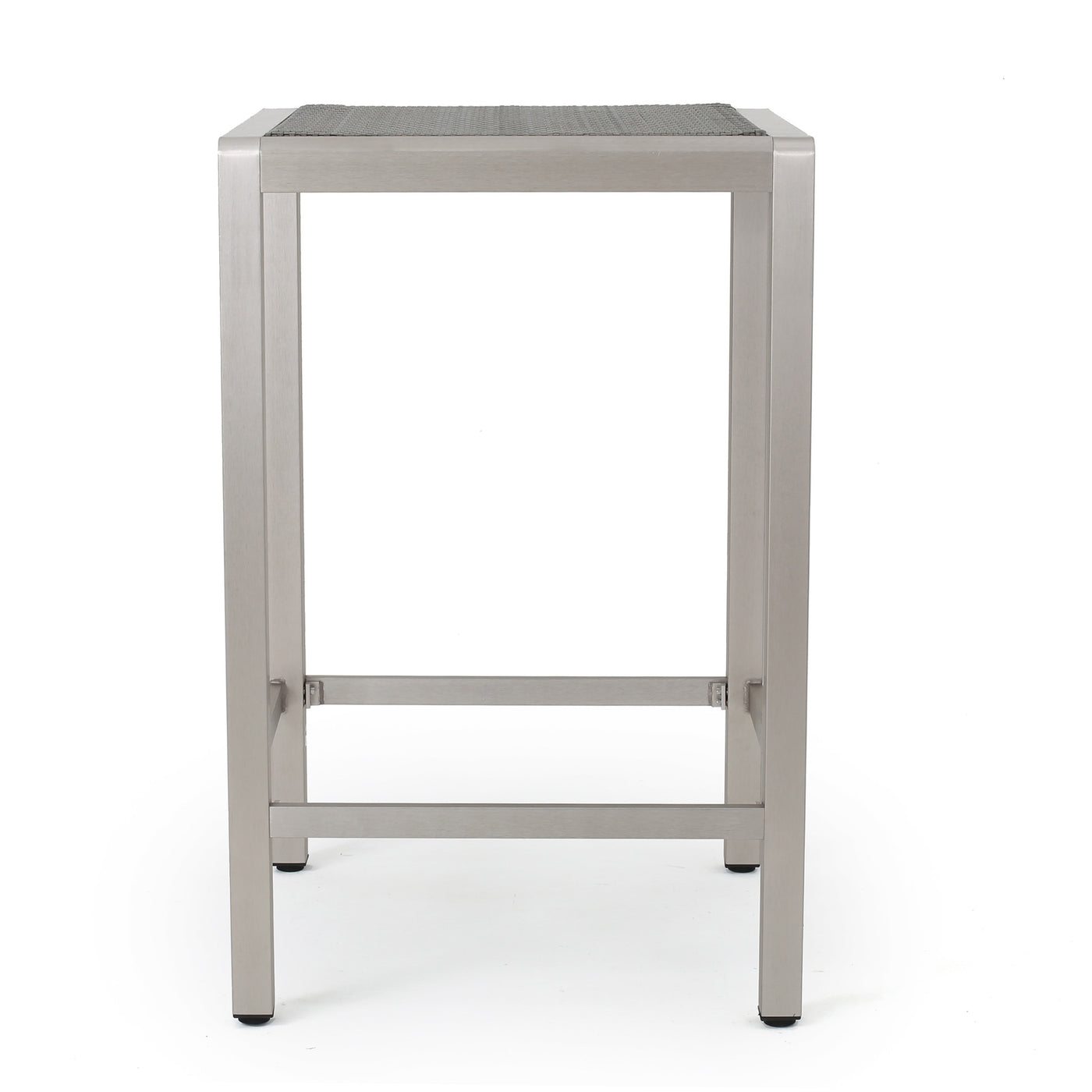 43" Outdoor Aluminum Bar Table with PE Rattan Top, Grey Silver