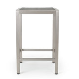 43" Outdoor Aluminum Bar Table with PE Rattan Top, Grey Silver