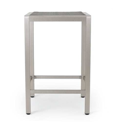 43" Outdoor Aluminum Bar Table with PE Rattan Top, Grey Silver