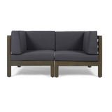 2-Piece Loveseat Set with Water-Resistant Cushions in Dark Grey Acacia Wood