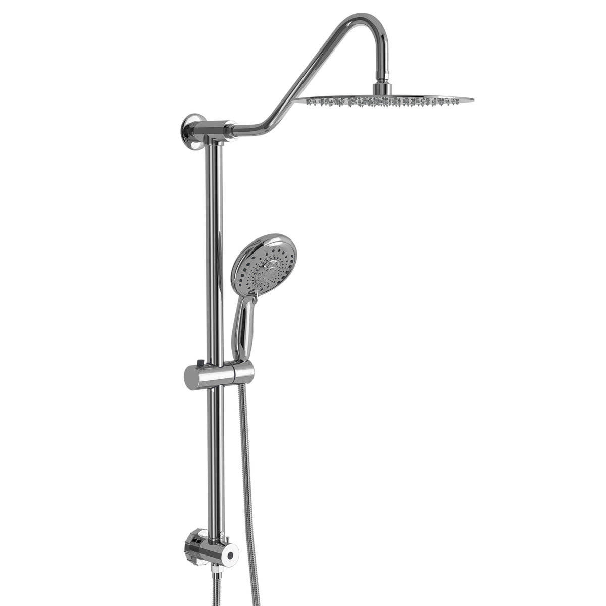 Chrome Round Dual Shower Heads Set with 10inch Overhead and Hand Shower, Metal &
