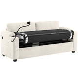 Beige Corduroy Sleeper Sofa Loveseat Full Mattress USB