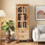 Rustic Wooden Storage Cabinet with Decorative Cutout Door & 2 Drawers, Tall Narr