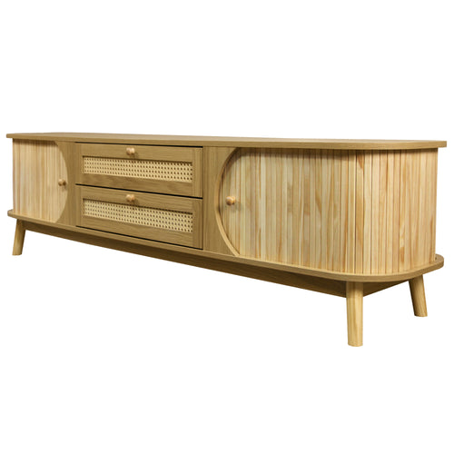 Modern Farmhouse Rattan TV Stand for TVs up to 75" with Storage