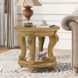 Round Rubberwood End Table with Storage Antique Natural