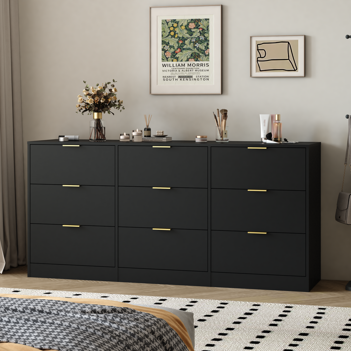 9-Drawer Engineered Wood Dresser Black 63"