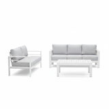 Outdoor Patio Set 3-Piece Aluminum White Gray Cushions