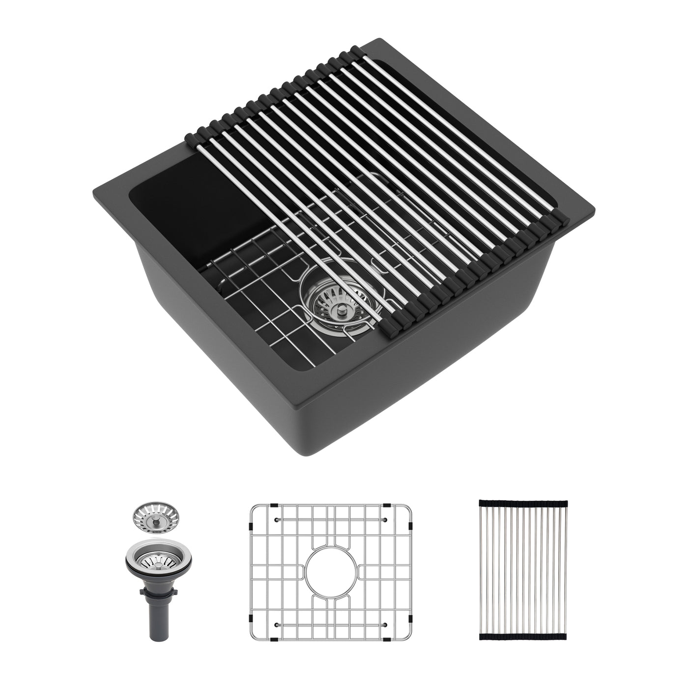 Black Granite Composite Undermount Kitchen Sink 17.71" x 15.74