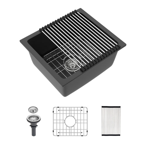 Black Granite Composite Undermount Kitchen Sink 17.71" x 15.74