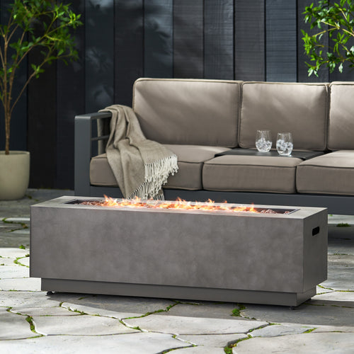 RECTANGULAR IRON FIRE PIT 50,000 BTU WITH TANK HOLDER, Stone Gray