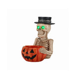 Halloween Skeleton Figurine with Pumpkin Candy Bowl & Candle Holder, Spooky Tabl