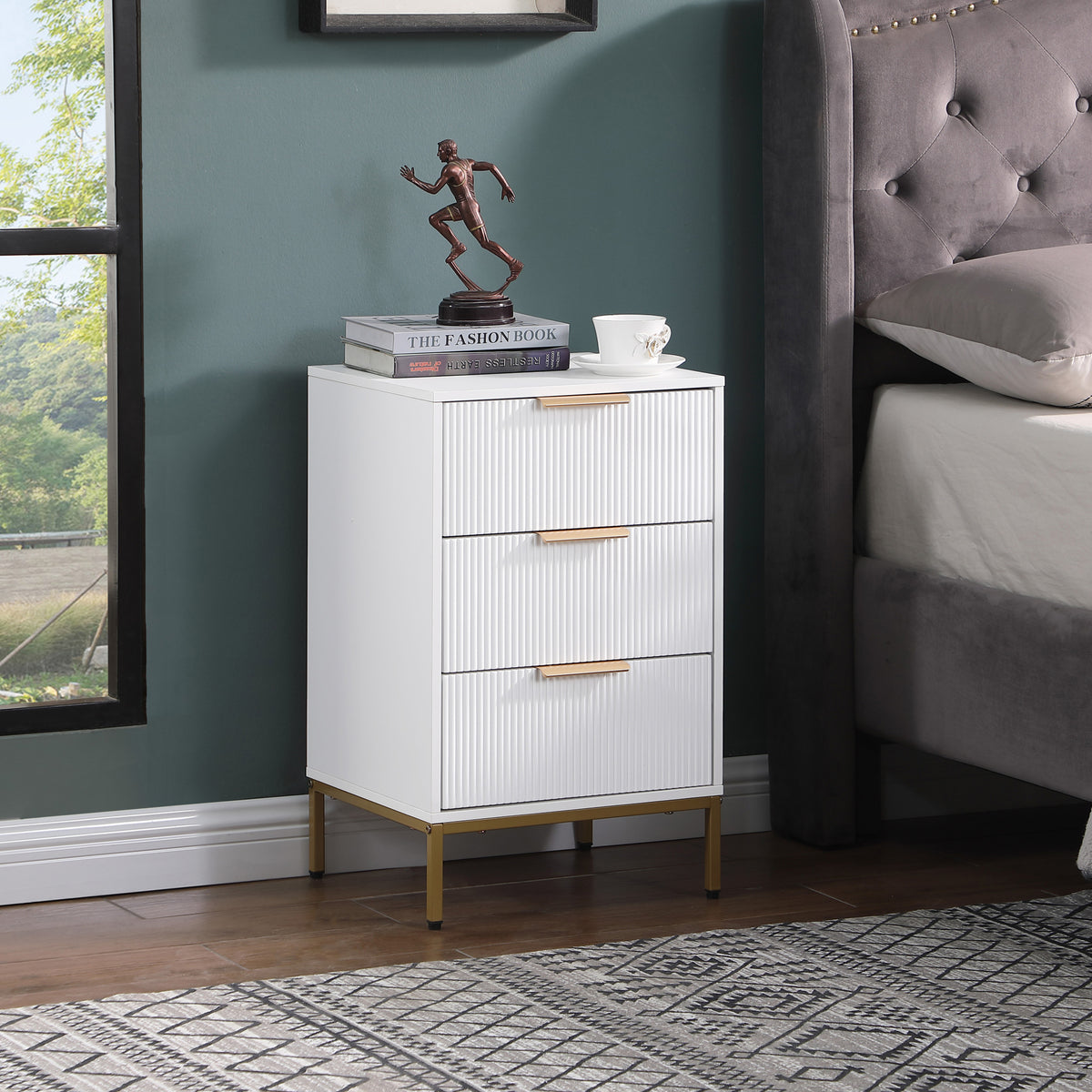 Engineered Wood Nightstand White/Gold