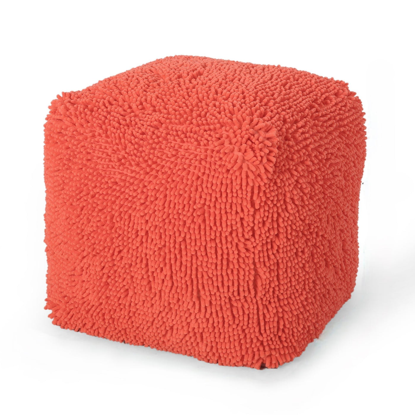 Sunny Square Coral Microfiber Floor Pouf Ottoman 16x16