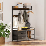 33.1" Wide Hall Tree with 2 Movable Drawers, Shoe Storage, Shelves