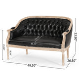 Loveseat Chesterfield Tufted PU Leather Black 49.5in