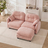 Chenille Loveseat with Ottoman Pink