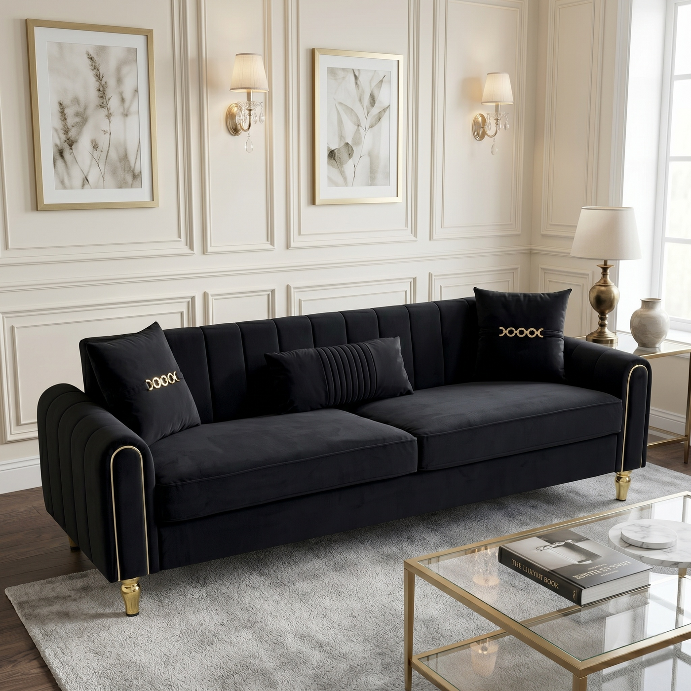 FX-P11-BK Modern Sofa Couch 87.4" 3-Seater Upholstered