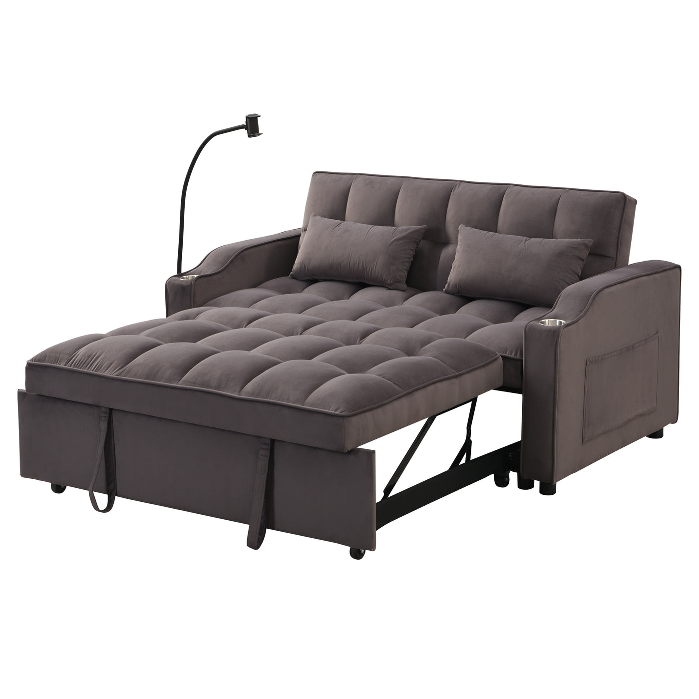 Dark Gray Velvet Loveseat Futon Sofa Bed Pullout 70