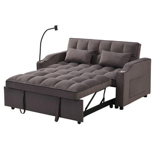 Dark Gray Velvet Loveseat Futon Sofa Bed Pullout 70