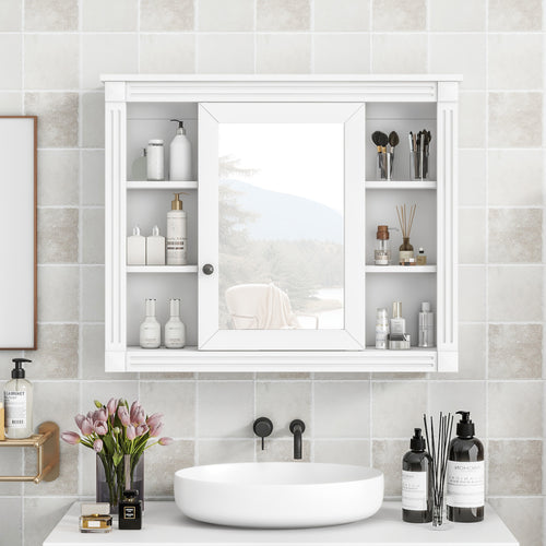 White Wall-Mounted Bathroom Storage Cabinet 35" x 28" MDF