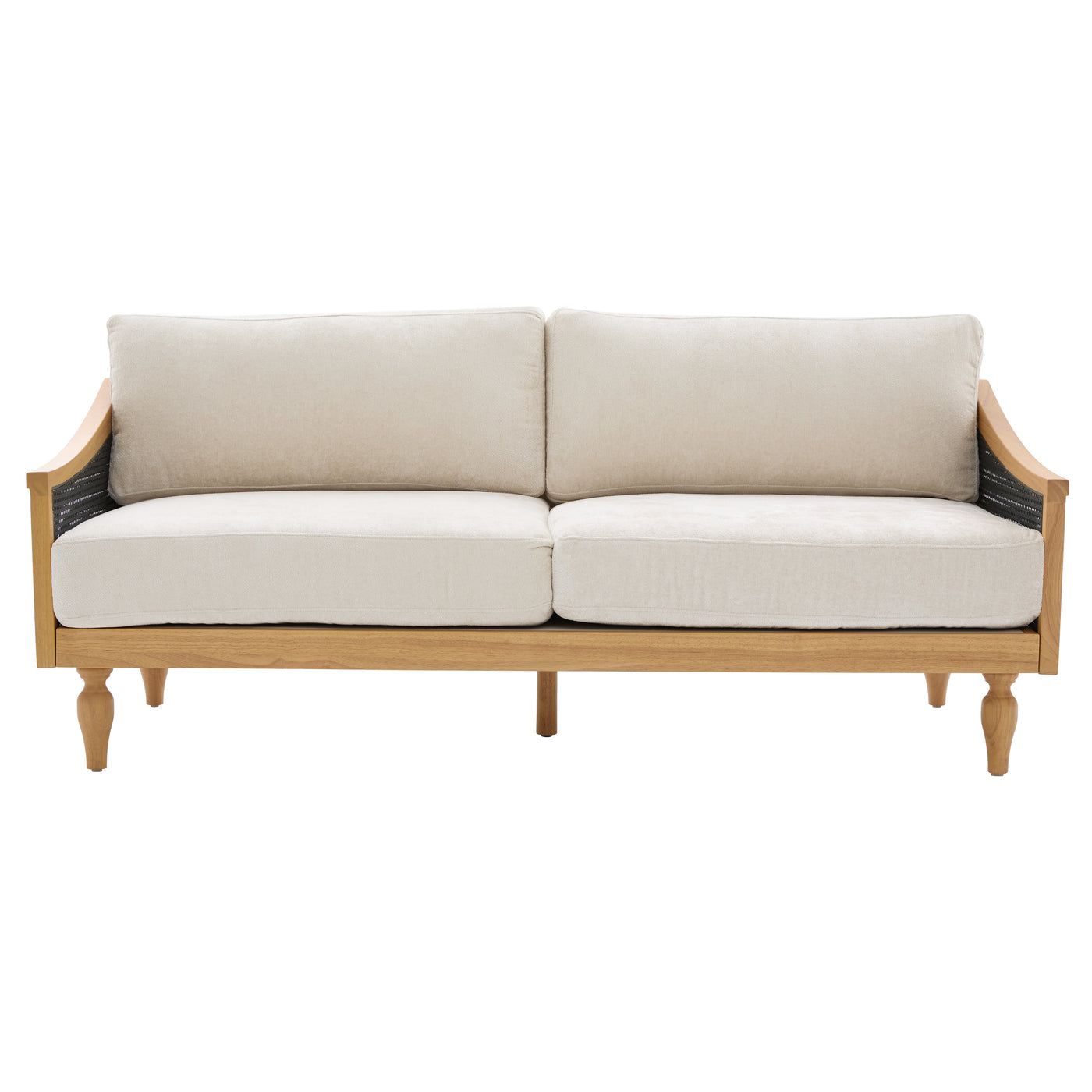 Mid-Century Black Loveseat Sofa with Rattan Armrests 70.9