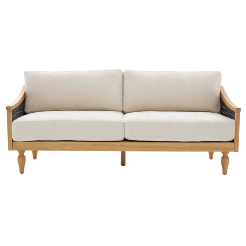 Mid-Century Black Loveseat Sofa with Rattan Armrests 70.9