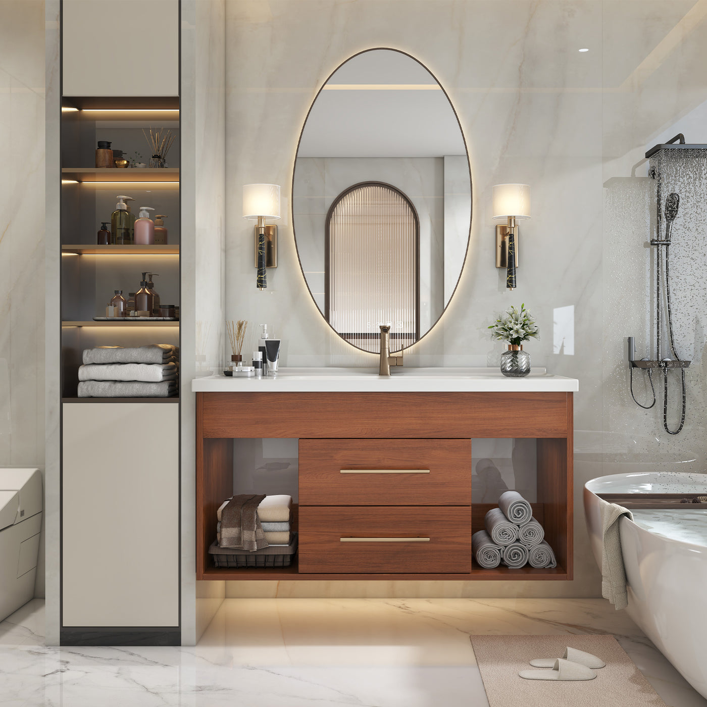 35.4' Mid-Century Floating Bathroom Vanity with Ceramic Undermount Sink