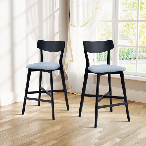 Set of 2 Black Upholstered Counter Height Bar Stools with Backrest
