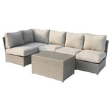 Outdoor Sectional Set HDPE Wicker Aluminum Gray 6 Piece Seats 4 1500 LB