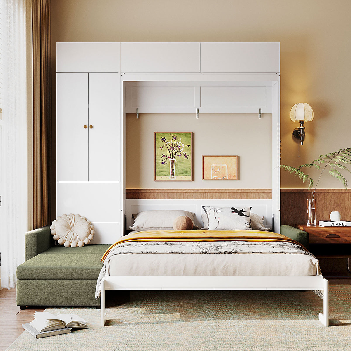 Queen Solid Wood Murphy Bed White