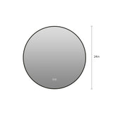24" Round Black Aluminum Framed Dimmable LED Bathroom Mirror with Anti-Fog