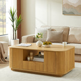 Modern Oval Coffee Table 46.5" with Drawers Storage Natural