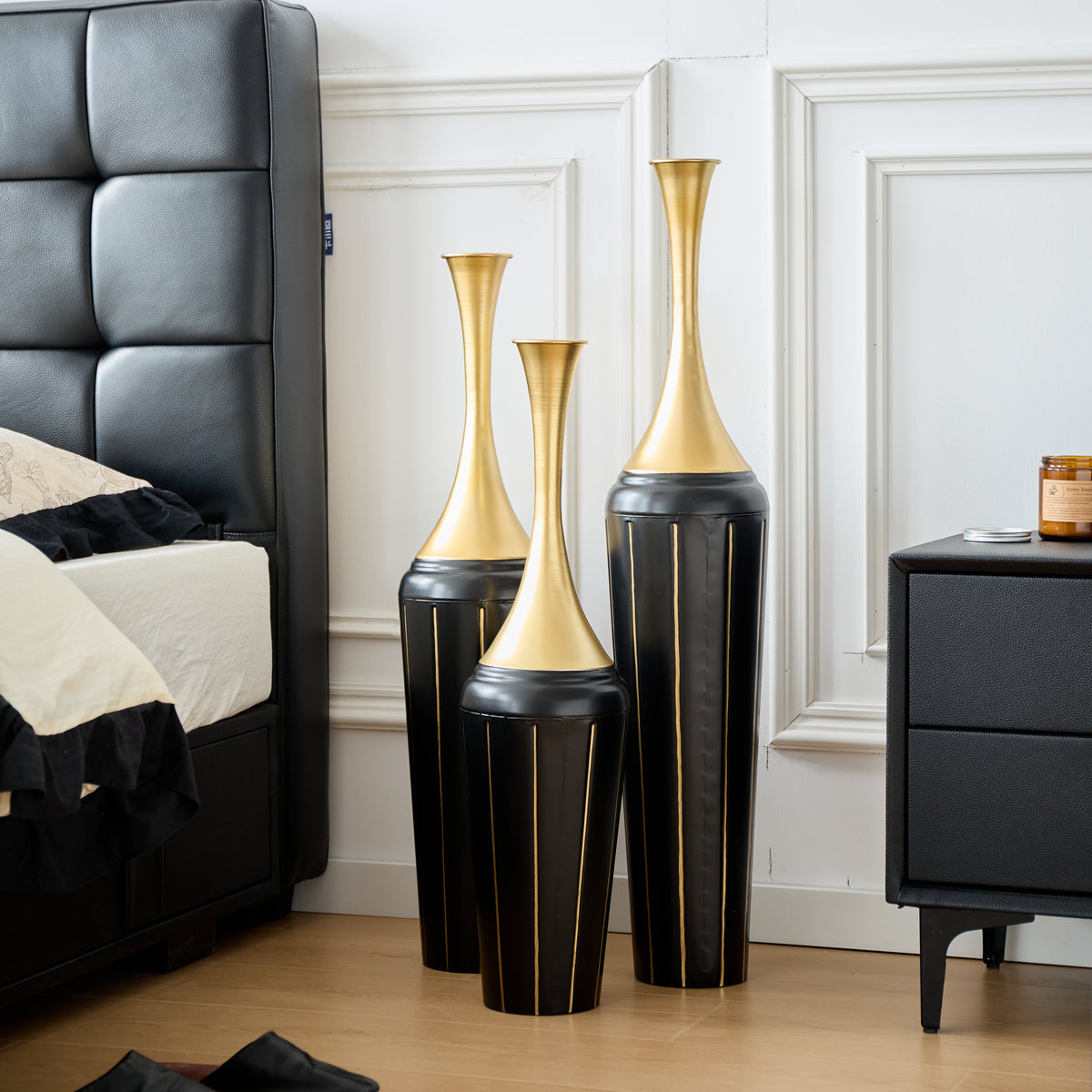 3-Piece Modern Floor Vase Set, Handcrafted Metal, 27.56" 31.5" 35.43" Tall