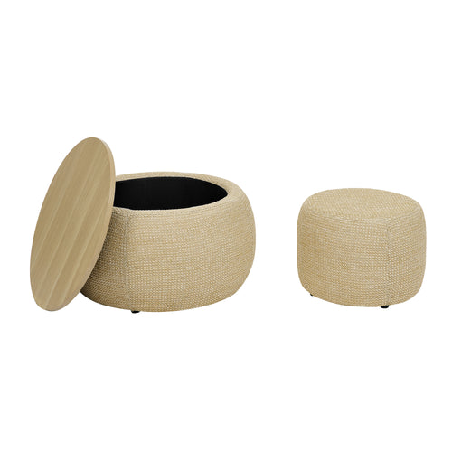 Woven Rattan Round Storage Ottoman Dark Yellow 25x25x14.7