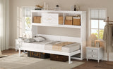 White Twin Size Murphy Bed with Charging Station and Drawer, Solid Pine Wood + MDF