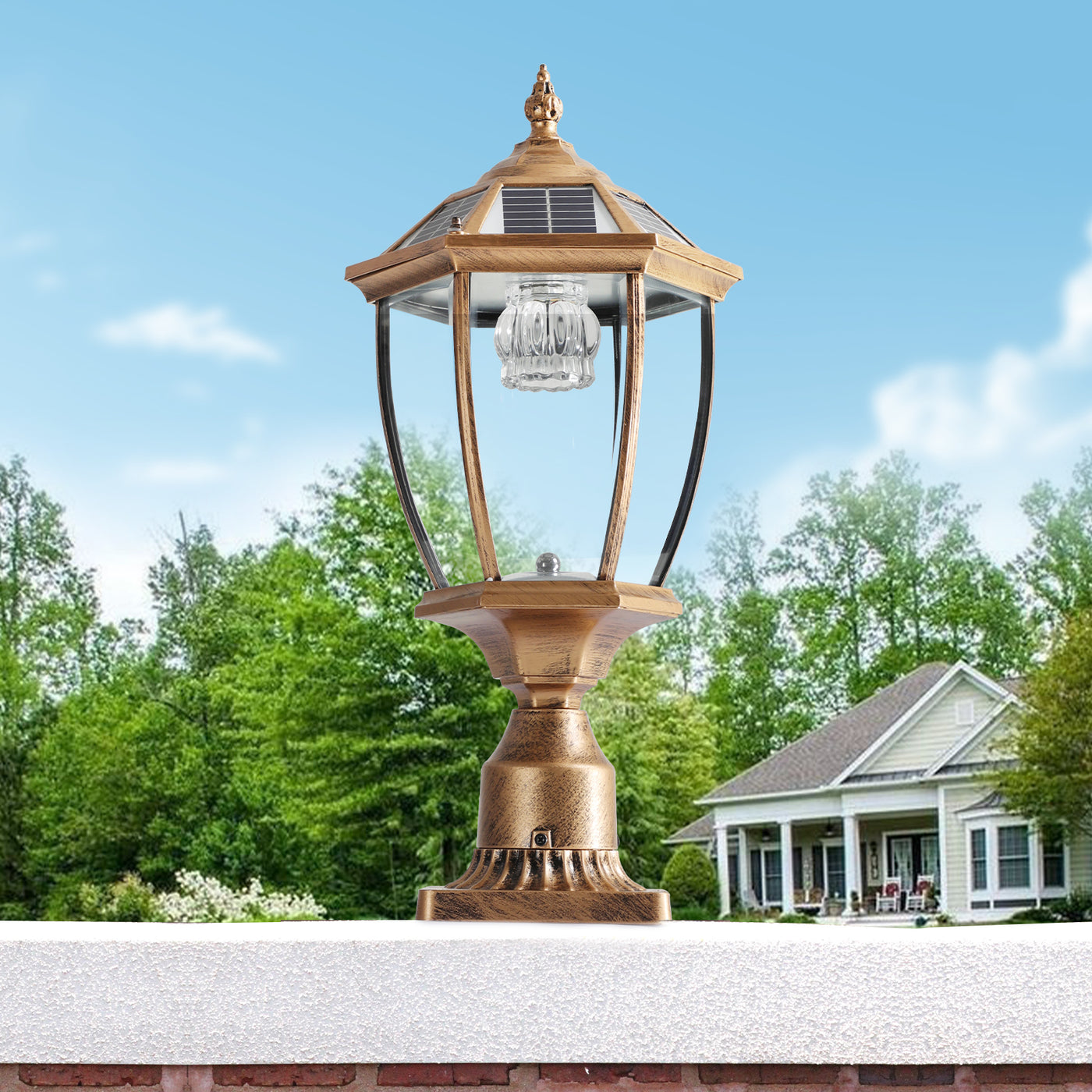 Solar LED Outdoor Garden Lantern 20" Vintage Glass Light