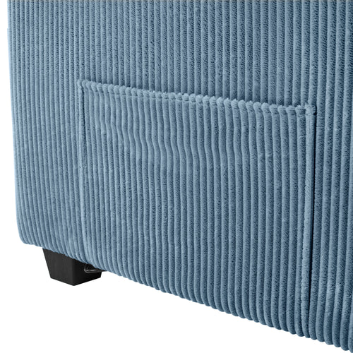 Navy Blue Corduroy Sleeper Sofa with USB Ports and Cup Holders