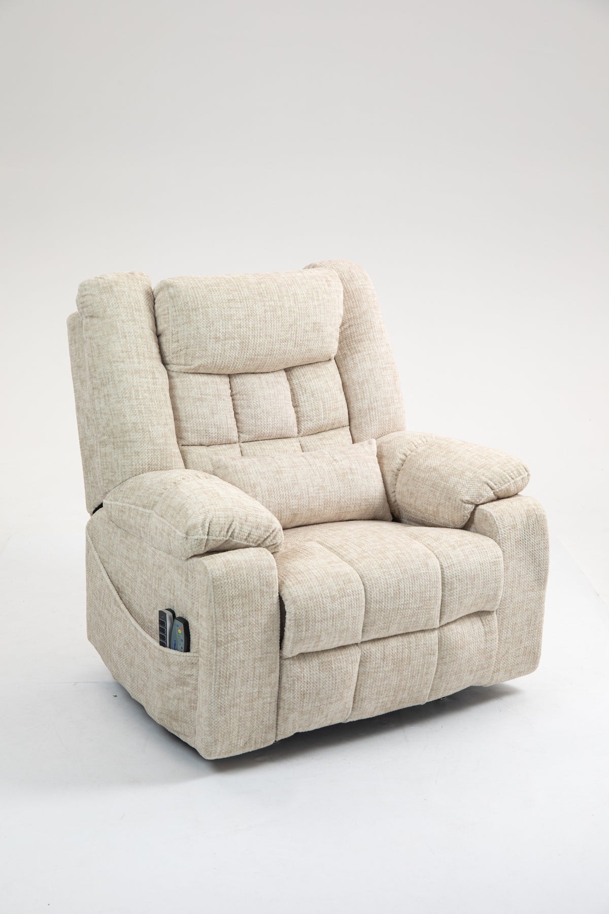 Power Lift Chenille Lift Recliner with Massage Adjustable Cream