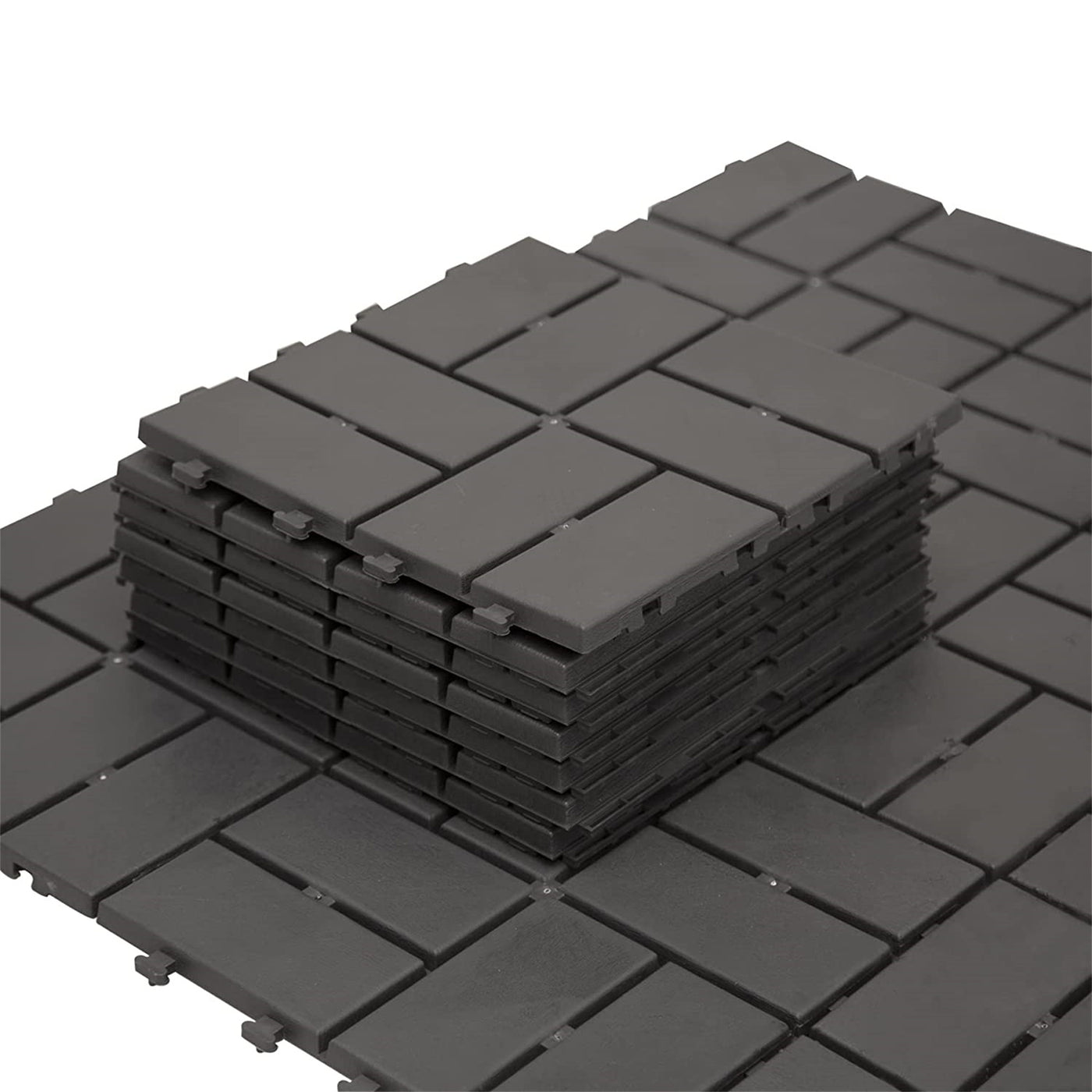 Patio Interlocking Deck Tiles, 12'x12' Square Composite Decking Tiles, Four Slat Plastic Outdoor Flooring Tile All Weather for Balcony Porch Backyard,  (Gray, Pack of 44)