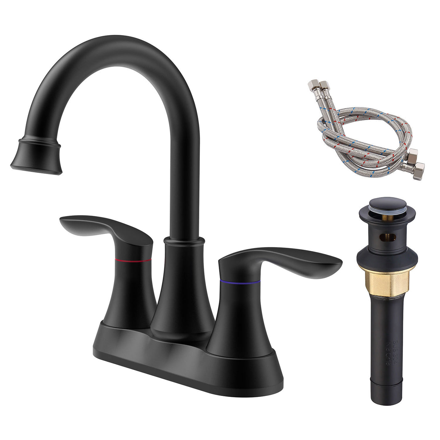 Matte Black 2-Handle High Arc Bathroom Faucet 360 Swivel Spout
