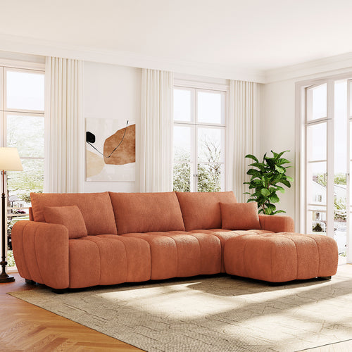 Sectional Sofa L-Shape Boucle Orange 4 Seat Ottoman 110 In
