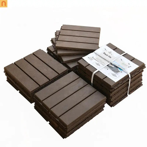 Outdoor Deck Tiles Interlocking Plastic Dark Brown 12x12 in Pack of 9
