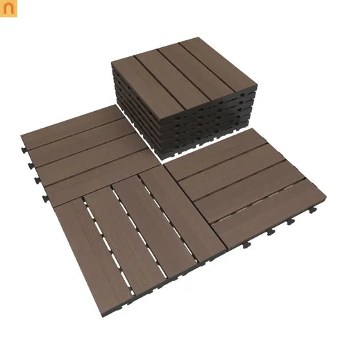 Outdoor Deck Tiles HDPE Dark Brown All Weather 12x12in
